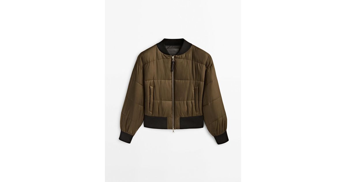 MASSIMO DUTTI Cropped Quilted Bomber Jacket in Brown Lyst