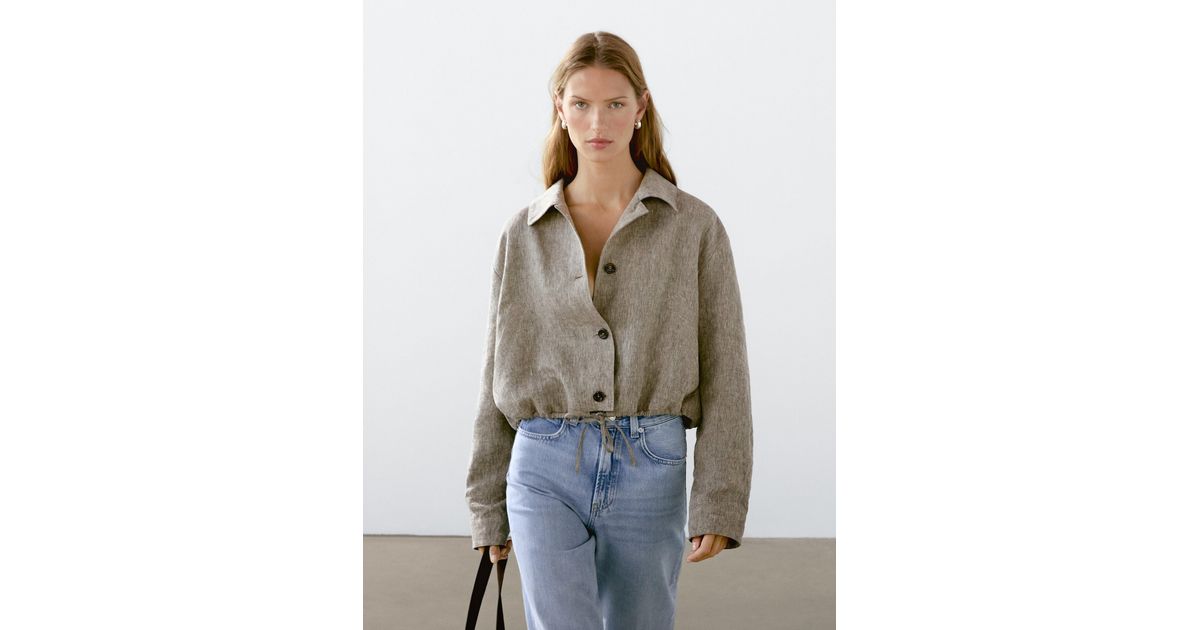 MASSIMO DUTTI 100% Linen Bomber Jacket in Grey | Lyst UK