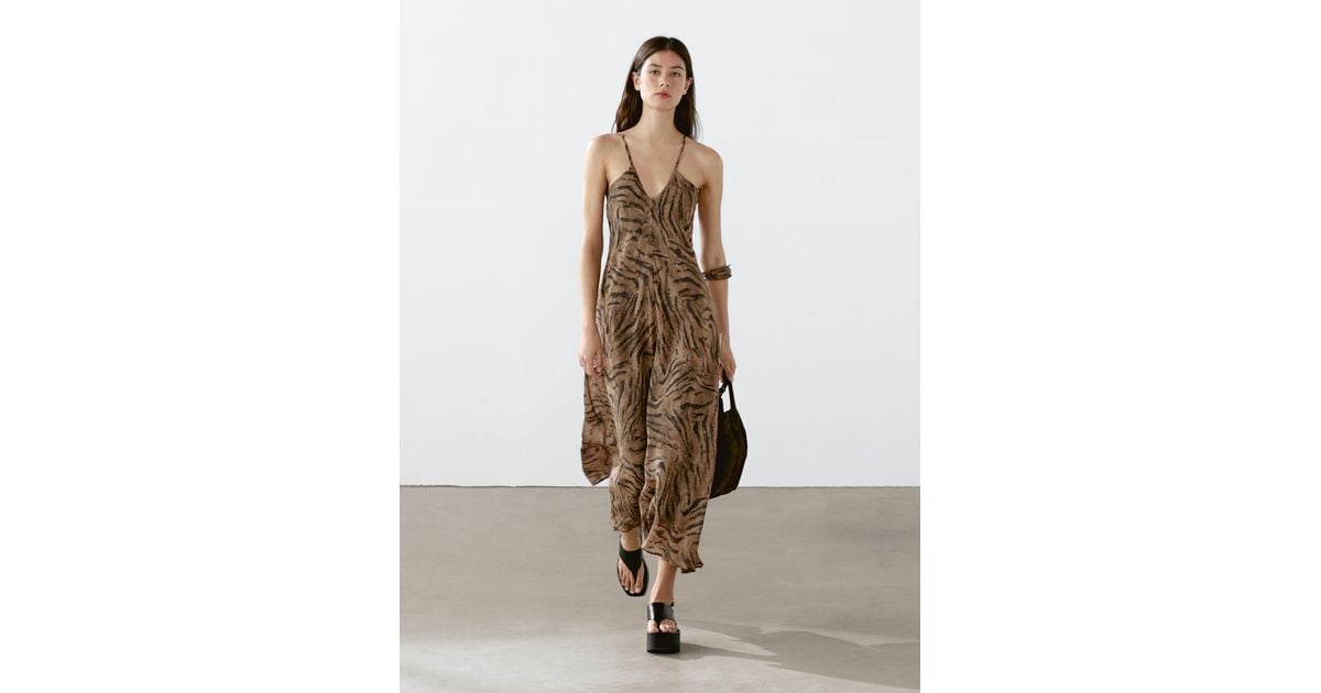 ★Massimo Dutti★ Rami Blend Animal Print Long Dress MASSIMO DUTTI Long Ramie Blend Animal Print Dress in Natural