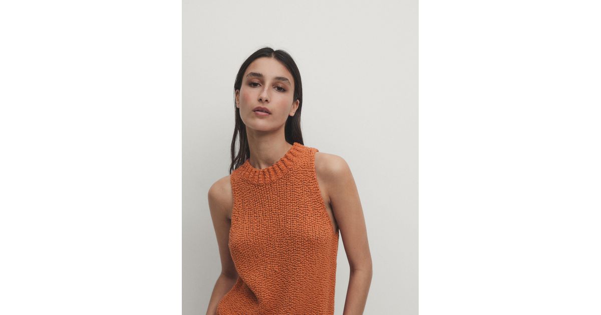 MASSIMO DUTTI Neckholder-Stricktop - Gebranntes Orange - M in Weiß 