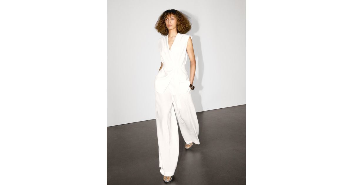 Veste Sans Manches Lin À Col Smoking MASSIMO DUTTI en coloris