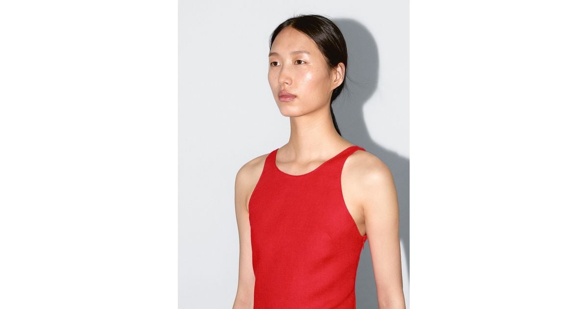 ☆Massimo Dutti☆ 100 linen round neck midi dress MASSIMO