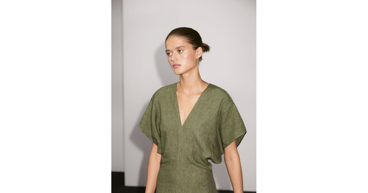 green linen dress mini Green summer short sleeves Linen Dress 5199 – Xiaolizi main image 1