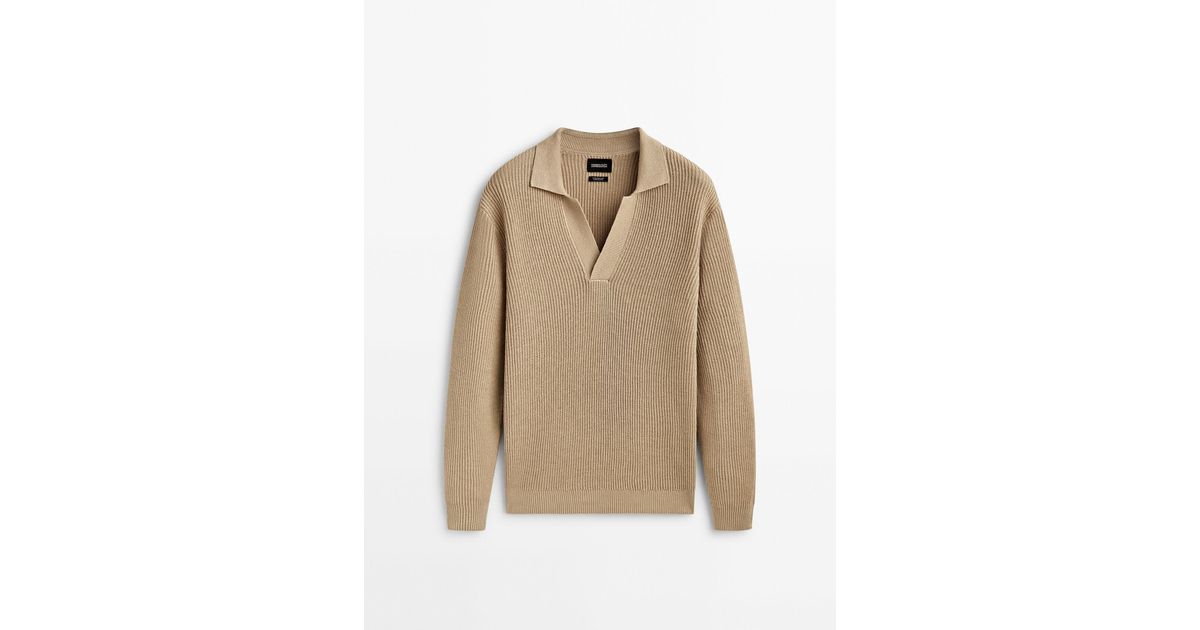 MASSIMO DUTTI Textured Knit Sweater With A Polo Collar Limited