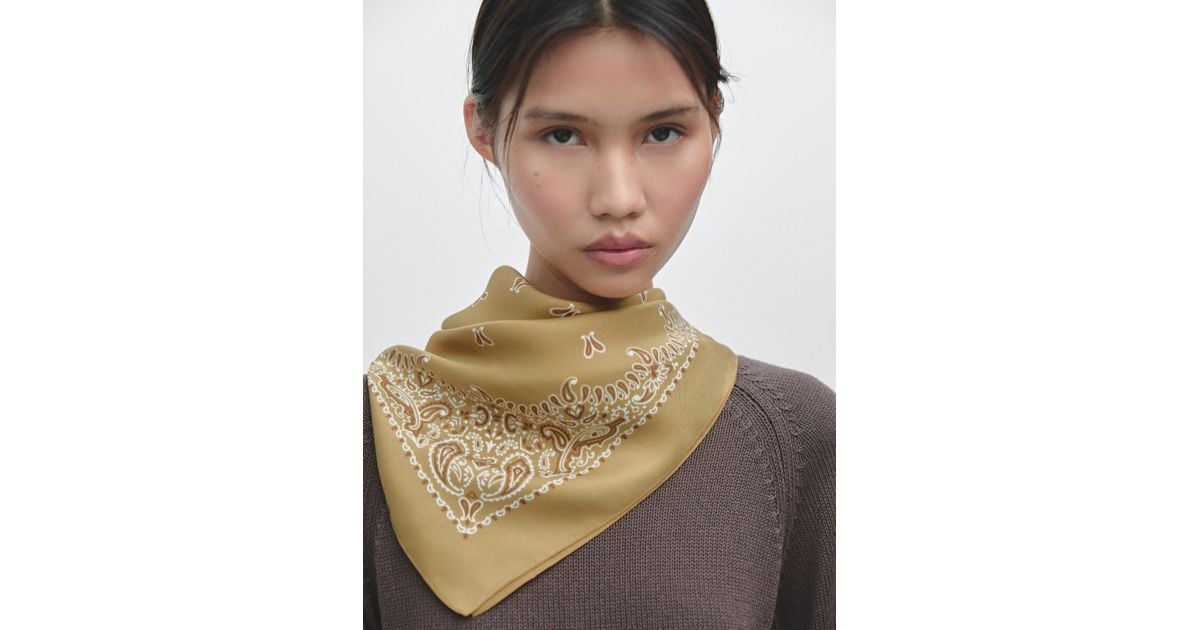 MASSIMO DUTTI Paisley Print 100% Silk Bandana in Natural