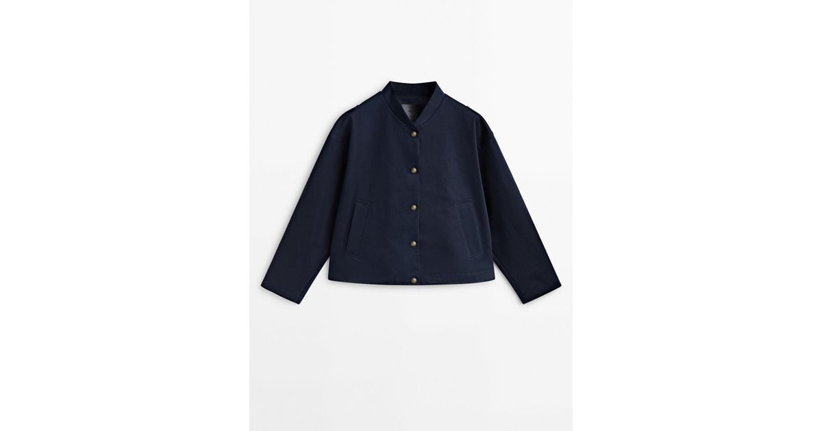 MASSIMO DUTTI Bomber Jacket With Snap Buttons in Blue | Lyst