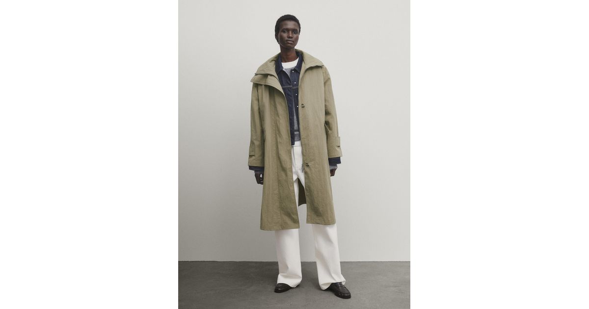 Parka Larga Cuello Alto Capucha Cinturon MASSIMO DUTTI Lyst
