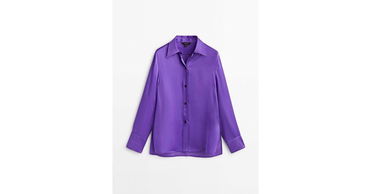 Massimo Dutti Kurzärmeliges T-shirt Aus Reiner Baumwolle In Purple