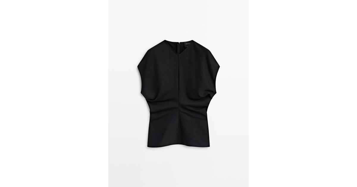 Massimo Dutti Blouse With Gathered Detail Limited Edition In Black Lyst