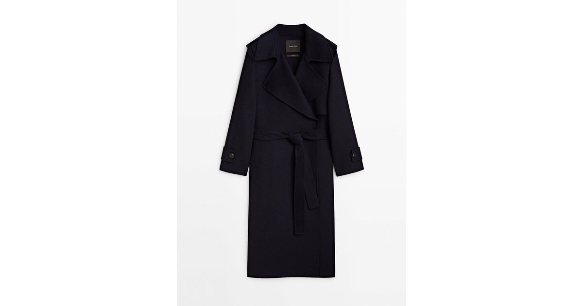 MASSIMO DUTTI Long Trencheffect Wool Blend Coat in Blue Lyst