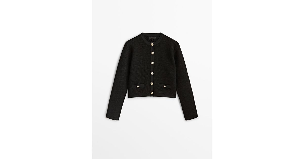 MASSIMO DUTTI Bouclé Knit Cardigan With Pockets in Black | Lyst