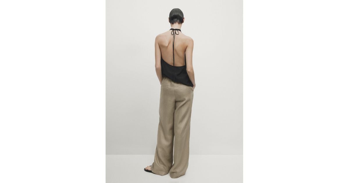 MASSIMO DUTTI Wide-Leg Linen Trousers in Natural Lyst UK