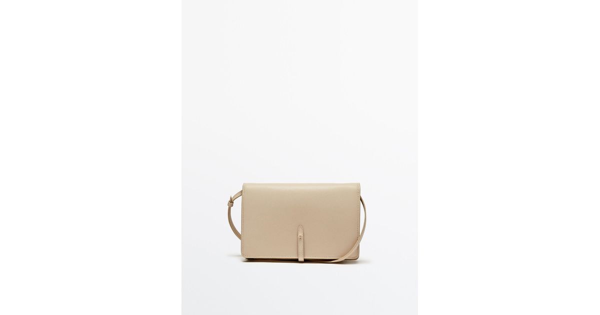 MASSIMO DUTTI Leather Crossbody Mobile Phone Bag in Natural | Lyst