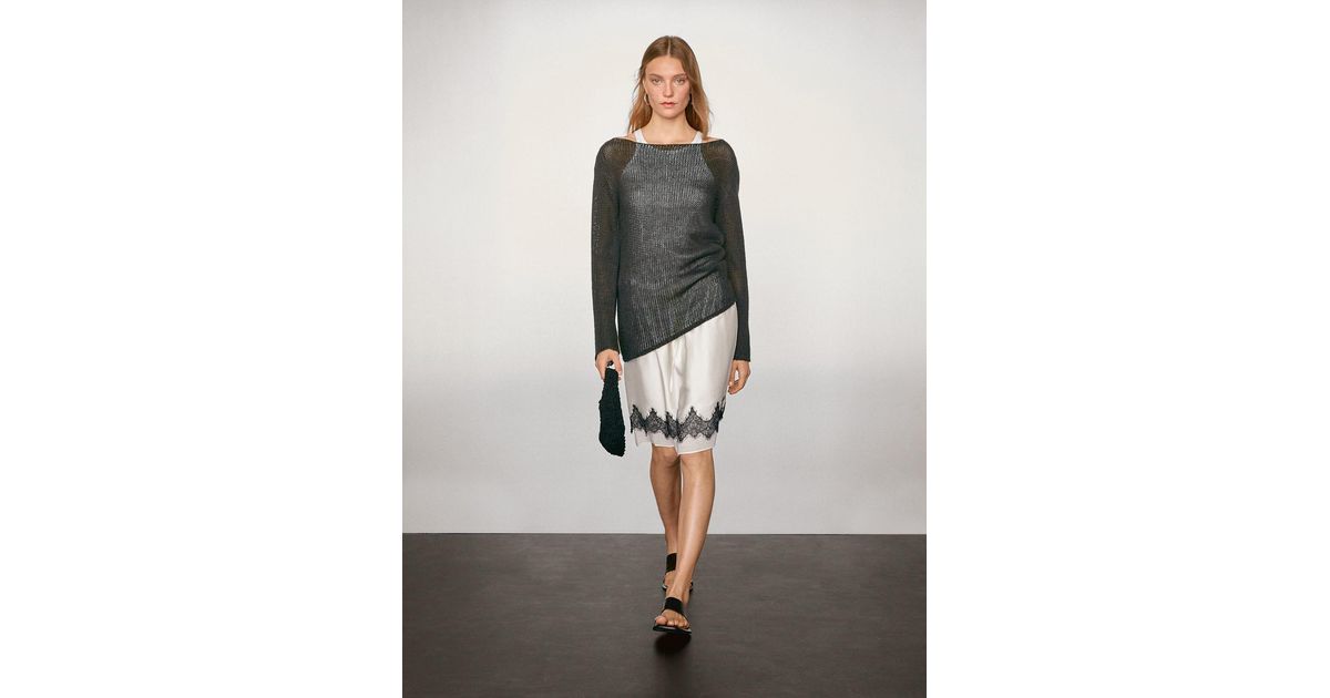 MASSIMO DUTTI Contrast Lace-Trimmed Skirt in Grey | Lyst UK MASSIMO DUTTI Contrast Lace-Trimmed Skirt in Grey | Lyst UK