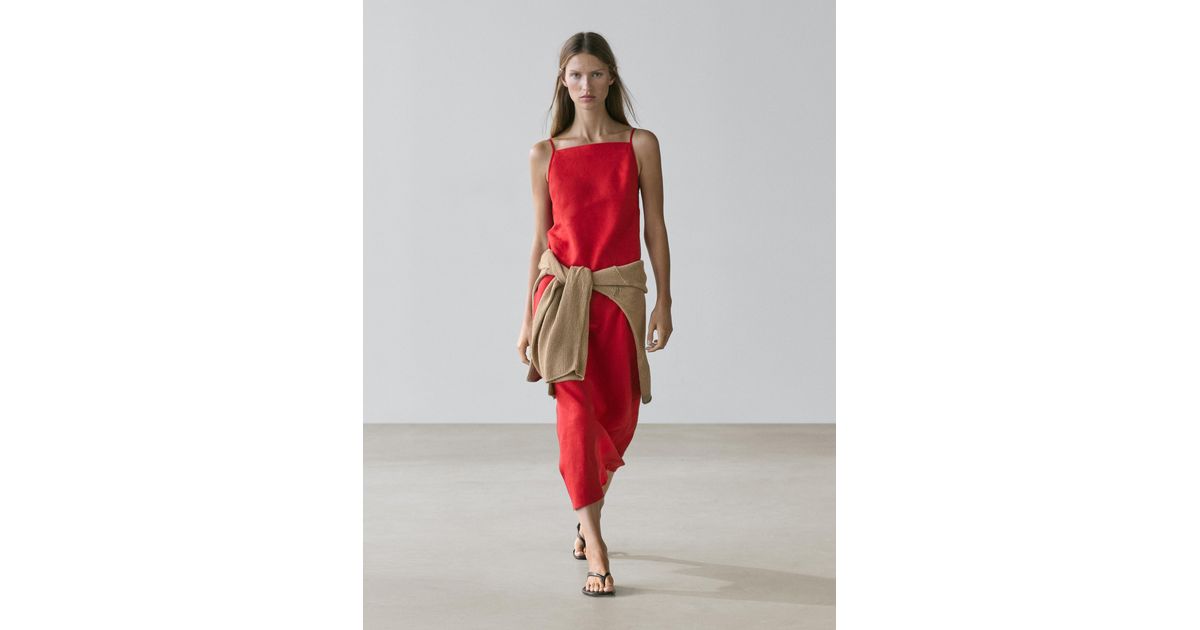 red linen dress massimo dutti Reddish Burgundy Linen Dress for Bridal Shower