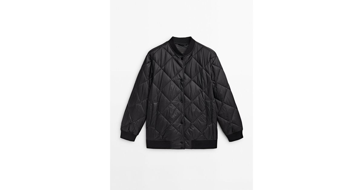 MASSIMO DUTTI Quilted Bomber Jacket in Black Lyst