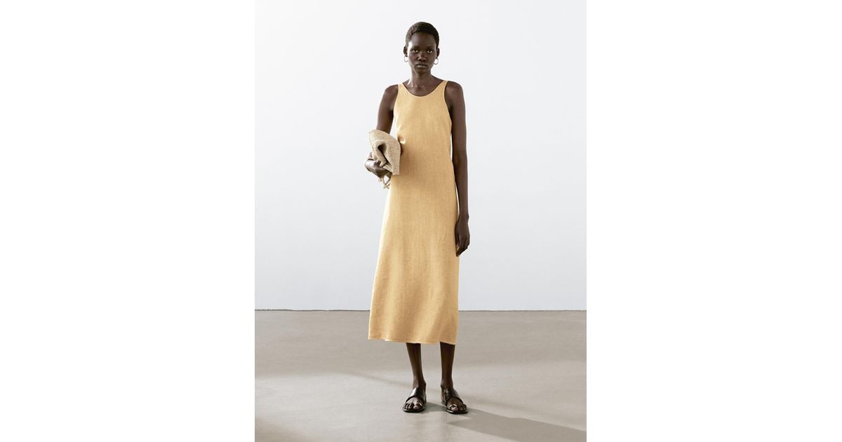 MASSIMO DUTTI 100% Linen Halter Midi Dress in Natural | Lyst UK