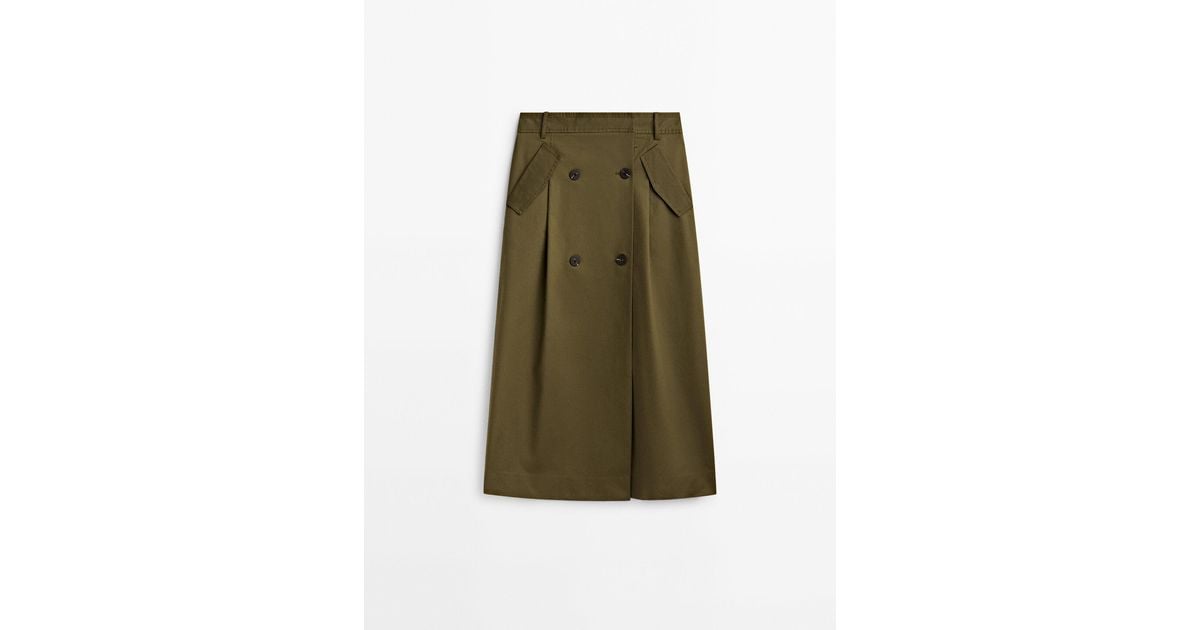 MASSIMO DUTTI Cotton Cargo Midi Skirt in Green Lyst