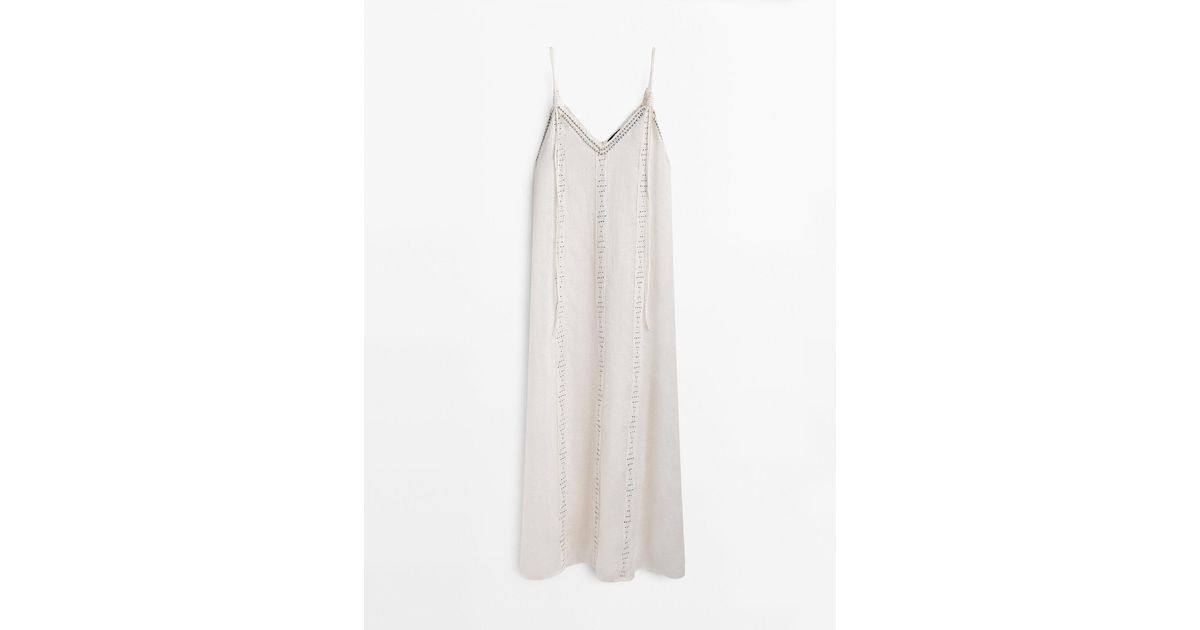 MASSIMO DUTTI Linen Blend Dress With Straps And Embroidery Detail in