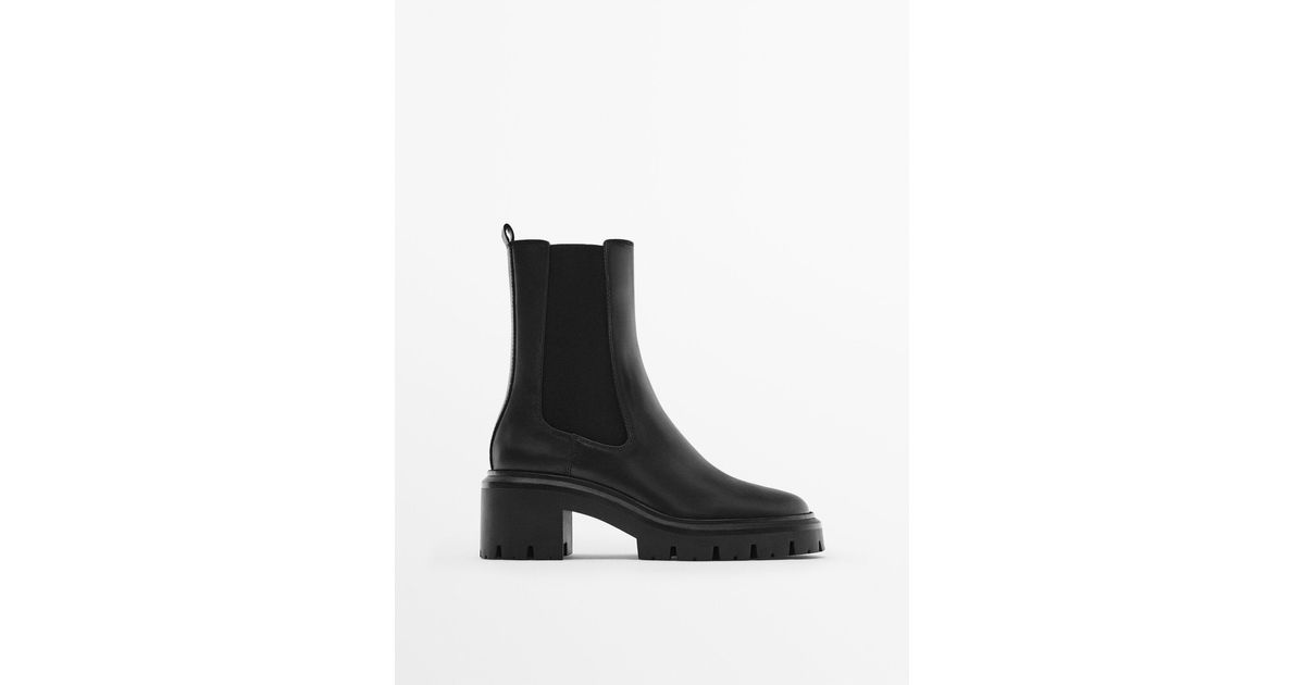 massimo dutti leather chelsea boots with track soles