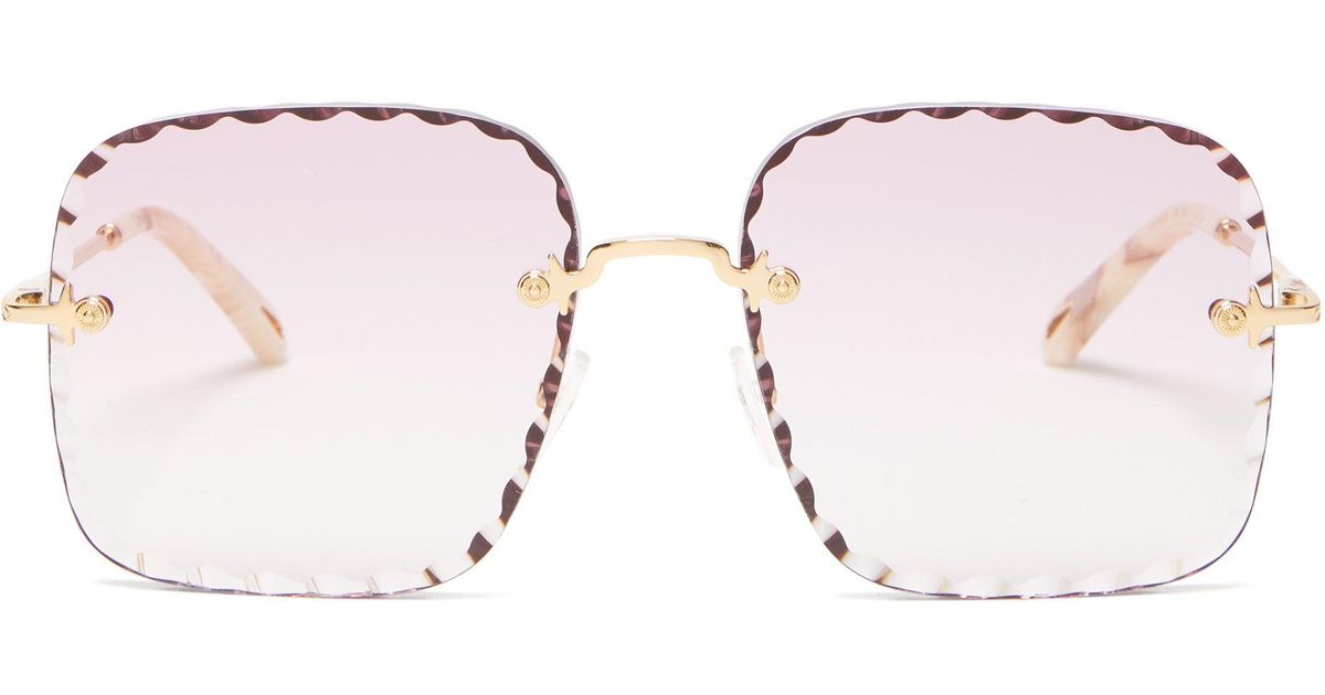 Chloé Rosie Scalloped-square Metal Sunglasses in Pink | Lyst