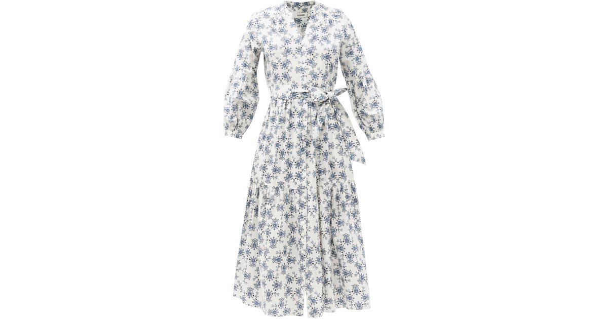 Cefinn The Alice Thistle print Organic cotton Voile Dress in White