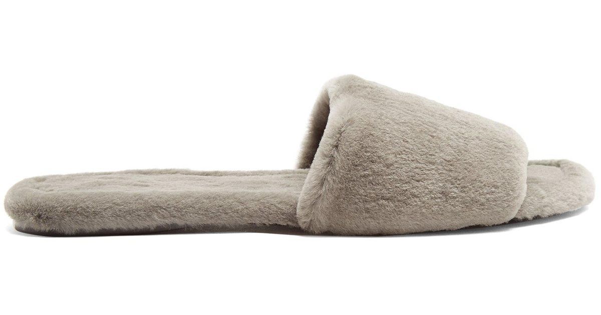 The Row Ellen Mink-fur Slides in Grey 