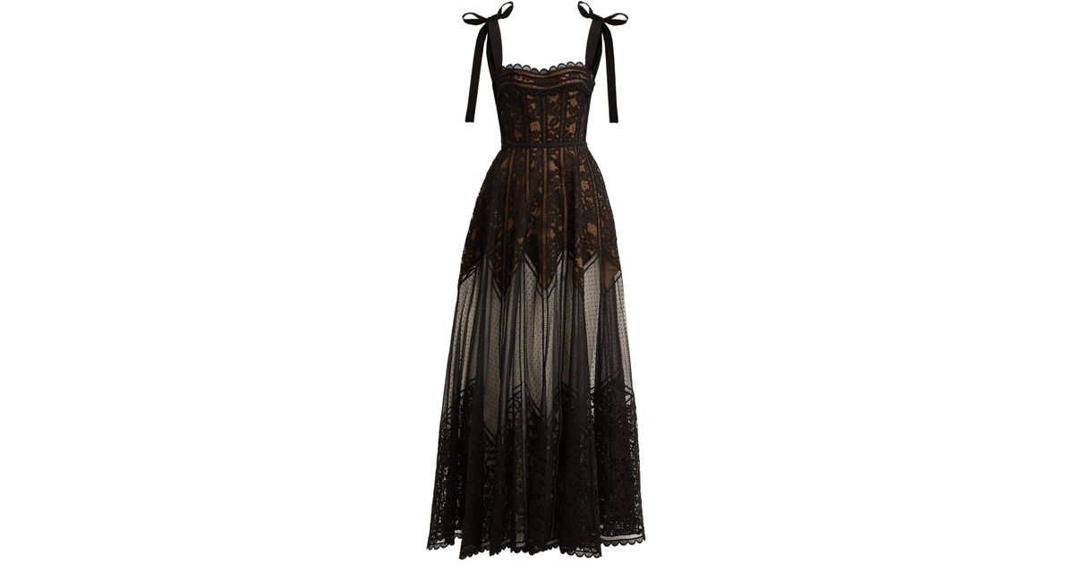 Elie Saab Floral And Ladder-lace Gown in Black | Lyst