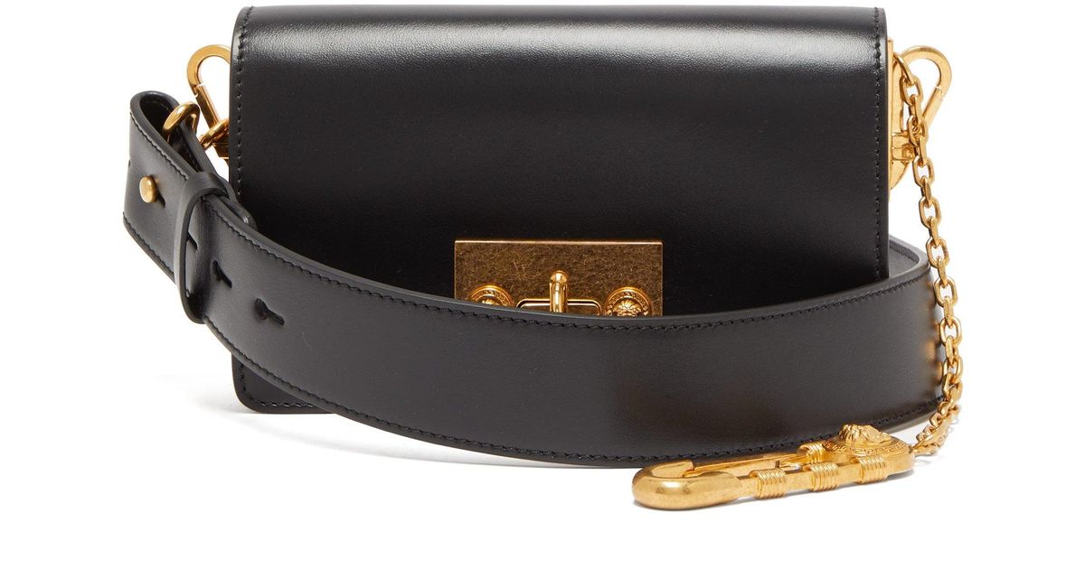 Versace Safety Pin Leather Crossbody Bag in Black for Men Lyst
