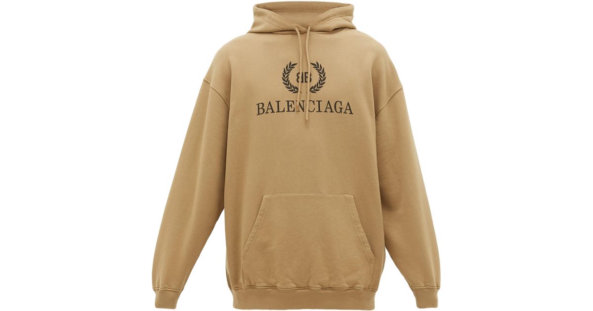 Balenciaga Laurier Bb Logo Print Cotton Hooded Sweatshirt in Brown for Men  - Lyst