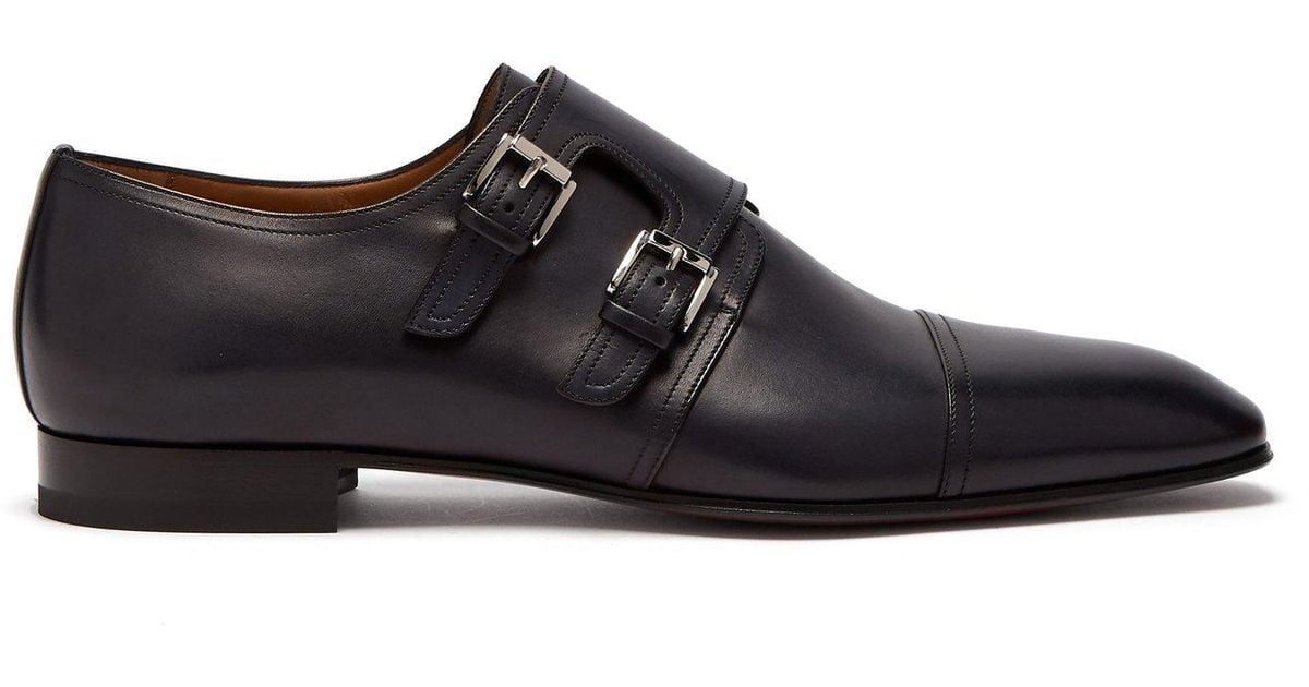 Christian Louboutin Mortimer Monk Strap Patinated Leather Shoes in