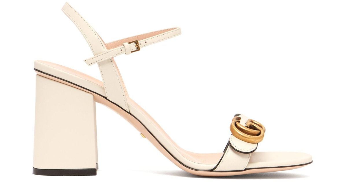 Gucci Gg Marmont Leather Block Heels in White | Lyst