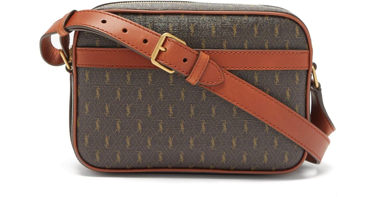 Saint Laurent Yslmonogram Coatedcanvas Crossbody Bag in Dark Brown