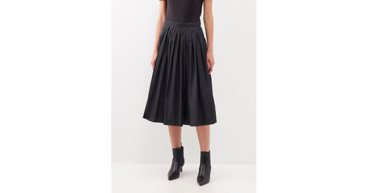 Ralph Lauren Amerie Pleated Taffeta Midi Skirt in Black | Lyst
