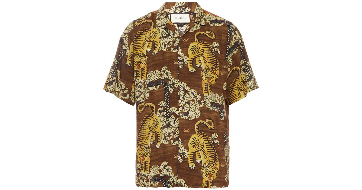 Gucci Tiger-Print Short-Sleeved Shirt in Natural for Men | Lyst