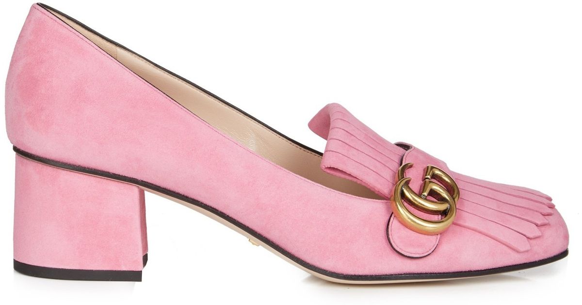 Gucci Marmont Fringed Suede Loafers in Pink - Lyst