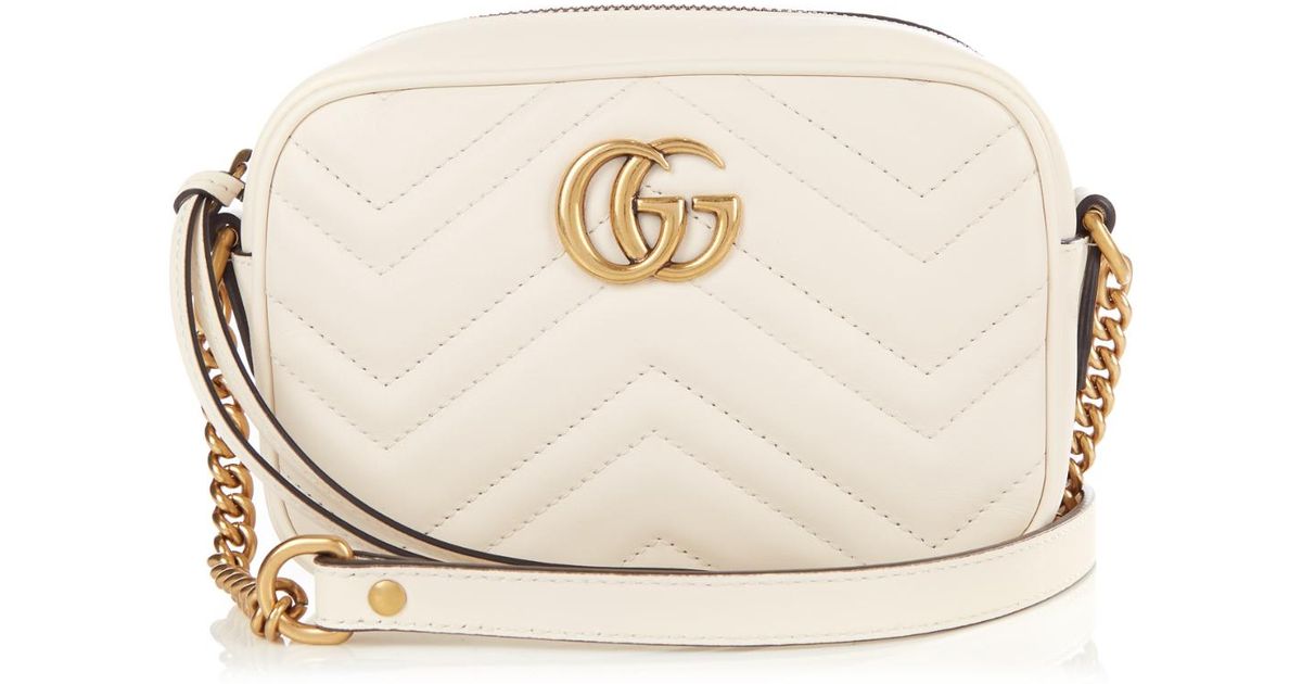 Gucci Gg Marmont Mini Quiltedleather Crossbody Bag in White Lyst