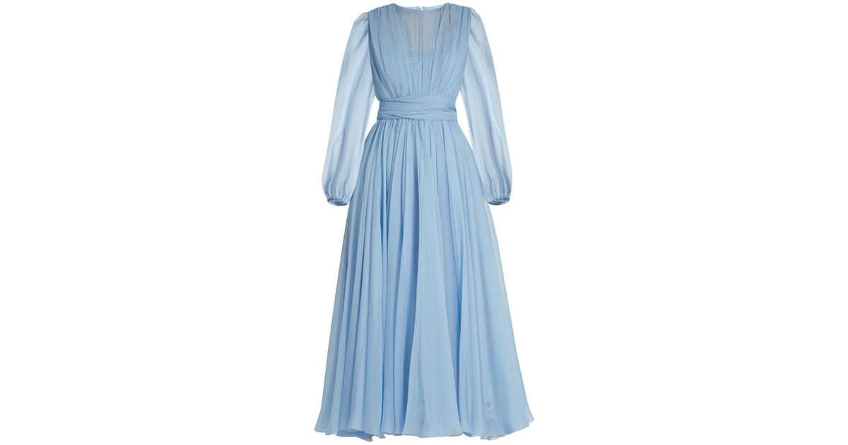 Dolce & Gabbana Gathered Silk-chiffon Dress in Blue | Lyst