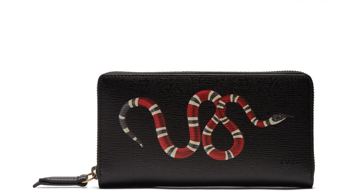 Gucci Snake-print Leather Wallet in Black - Lyst