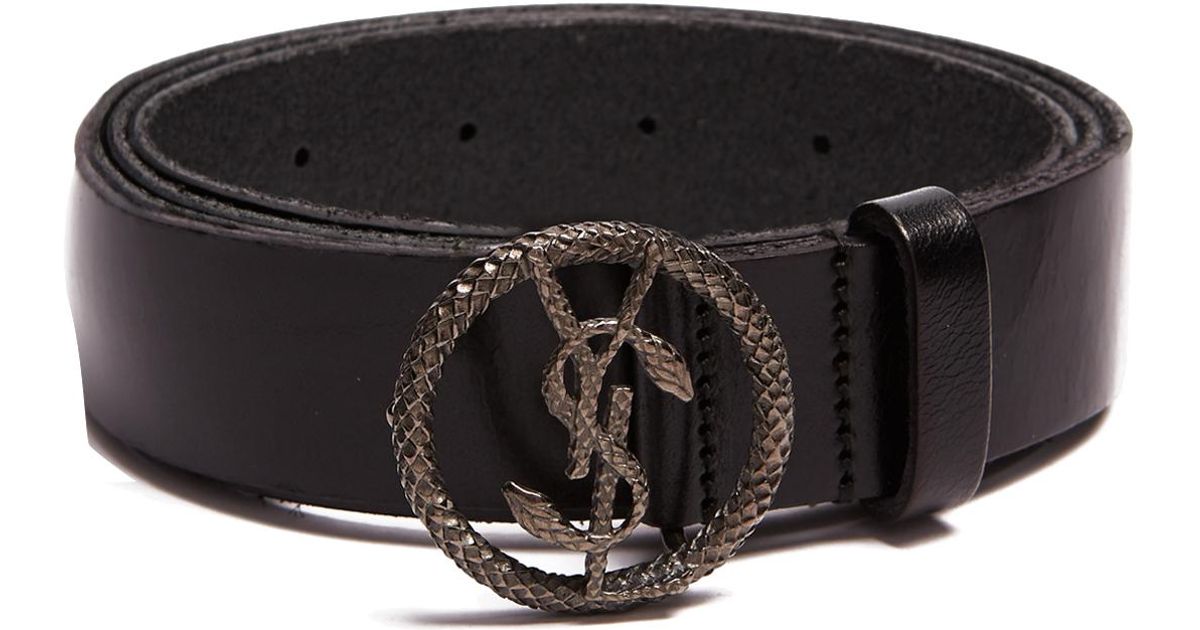 Saint Laurent Monogram Round Snake-buckle Leather Belt in Black for Men |  Lyst