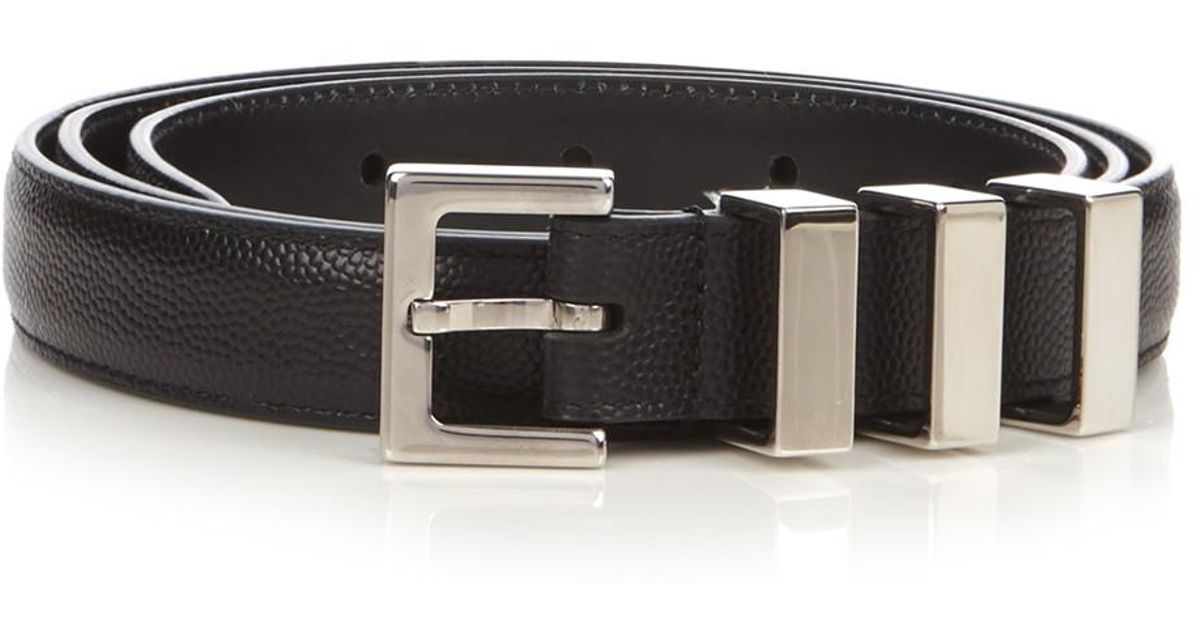 Saint Laurent Triple-loop Pebbled-leather Belt in Black for Men
