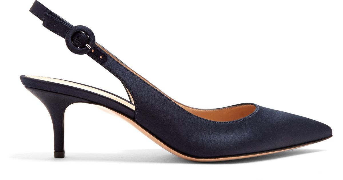 Gianvito Rossi Anna Slingback Kittenheel Satin Pumps in Navy (Blue) Lyst