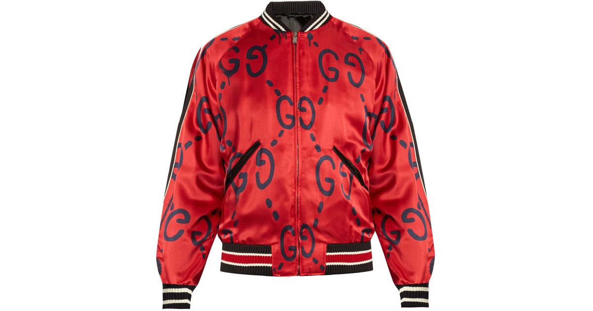 Gucci Ghost-print Satin Duchesse Bomber Jacket in Red for Men Lyst