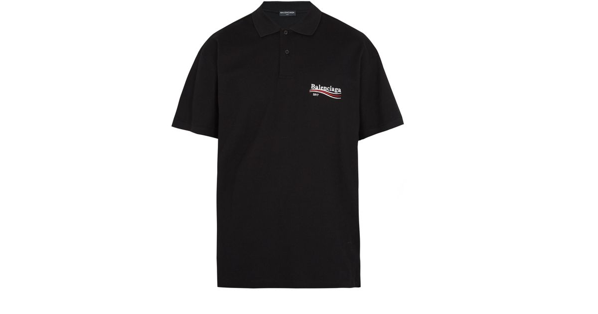 Balenciaga Logo-embroidered Cotton-piqué Polo Shirt in Black for Men | Lyst  Canada
