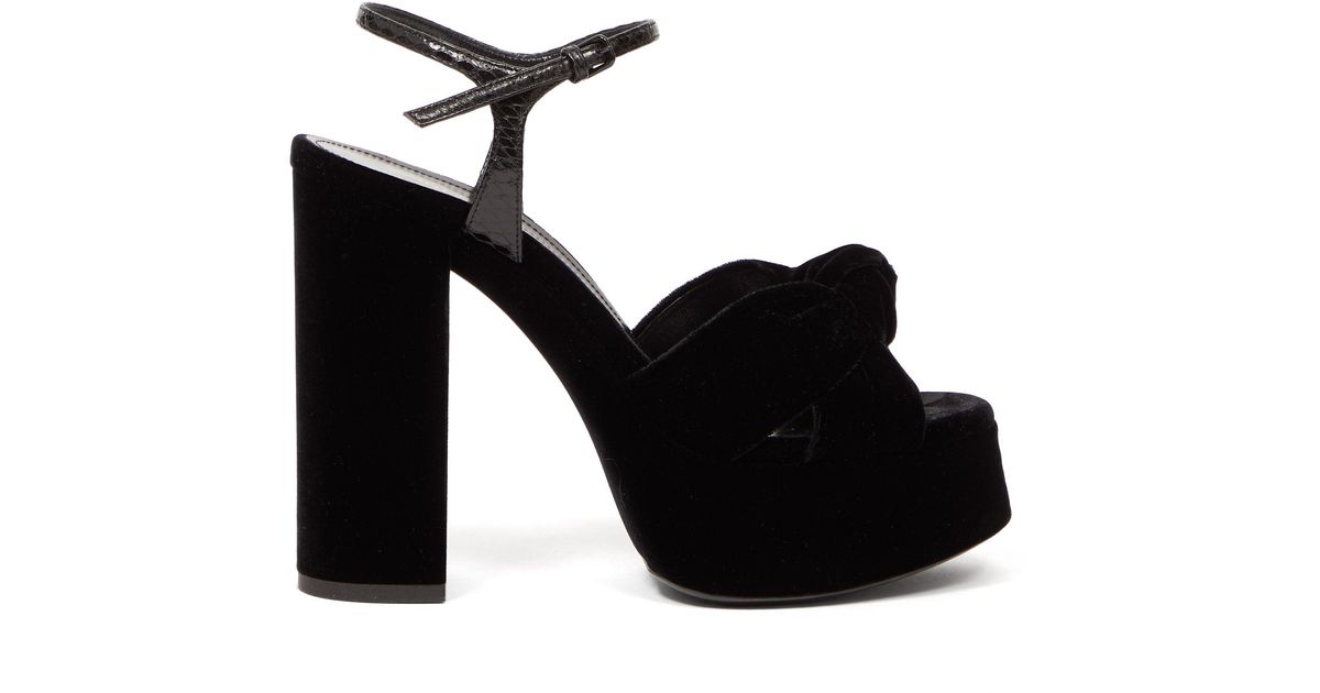 Saint Laurent Bianca Knotted Velvet Platform Sandals in Black | Lyst