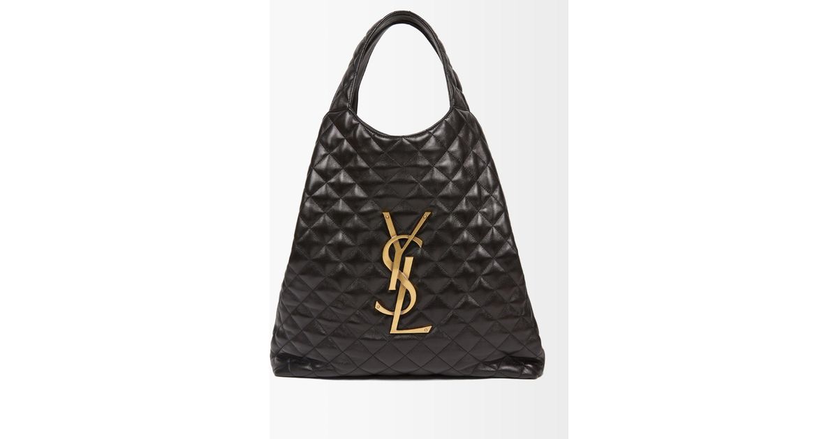 Saint Laurent Icare Yslmonogram Quiltedleather Shoulder Bag in Black