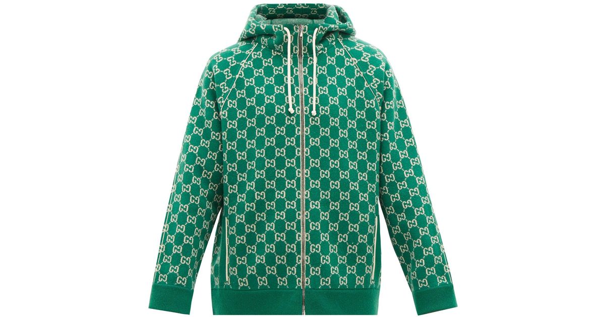 Gucci GG-jacquard Wool-blend Zip-through Hooded Sweater in Green for ...
