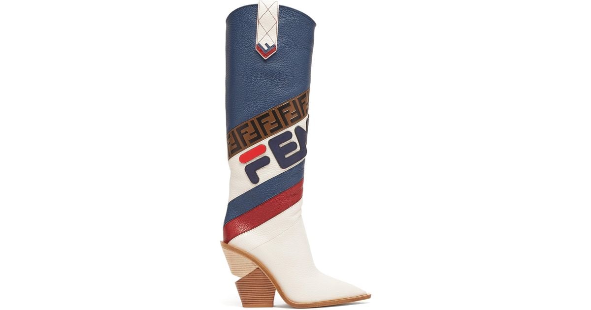 Fendi Mania Leather Kneehigh Boots in Blue Lyst