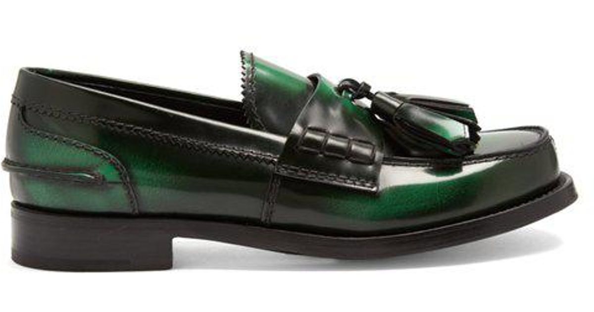 Prada Tassel Leather Loafers in Green 