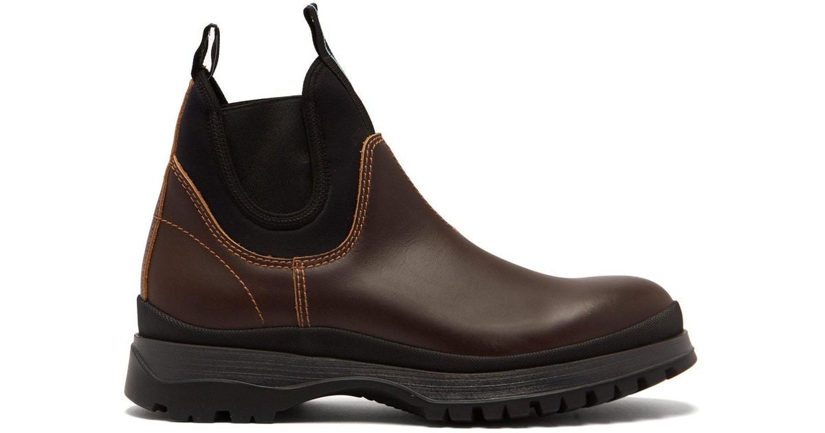 Prada Brixxen Neoprene-panelled Leather Chelsea Boots in Brown for Men ...